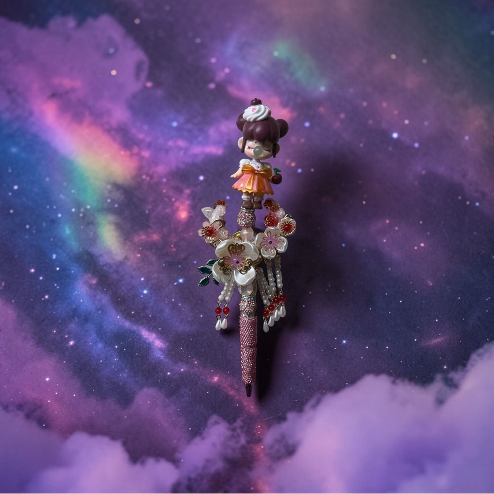 Cute Floral Pen with Doll Topper